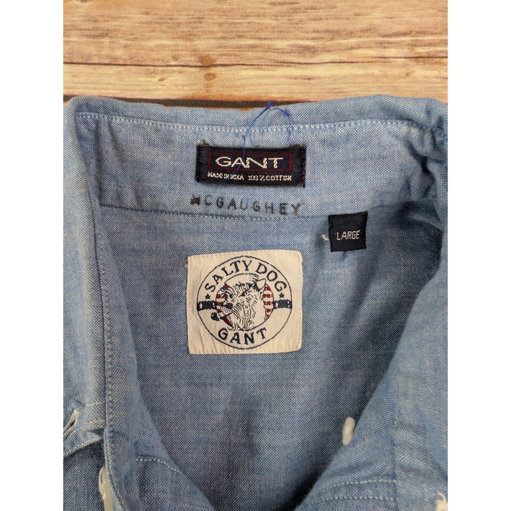 Vintage 90s GANT Salty Dog Chambray Shirt Mens L Blue Button Down Preppy - Picture 3 of 6
